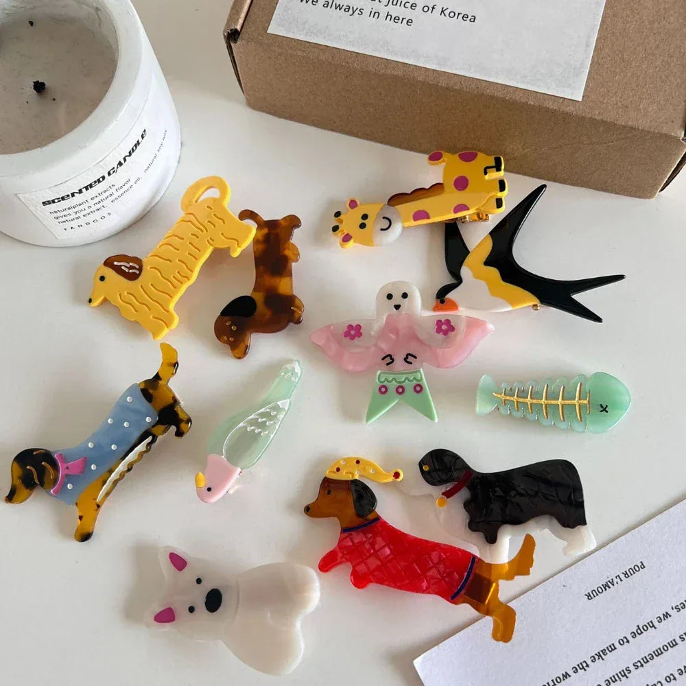 Collection of acrylic animal hair clips and pins