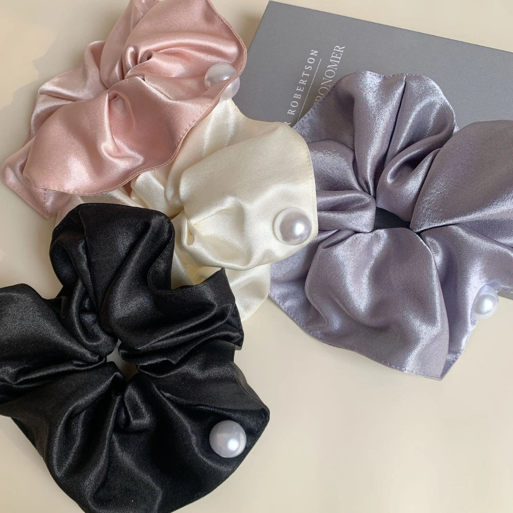 Elegant Pearl Satin Oversized Scrunchie (7.9 Inch)