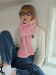 Soft Wool Blend Knitted Scarf with 3D Crochet Lettering