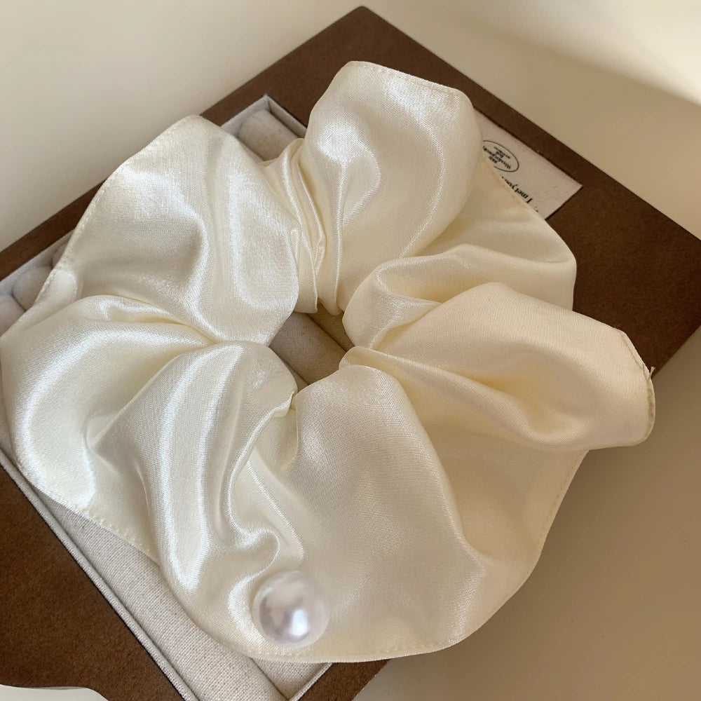 Elegant Pearl Satin Oversized Scrunchie (7.9 Inch)