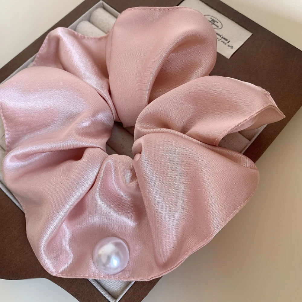Elegant Pearl Satin Oversized Scrunchie (7.9 Inch)