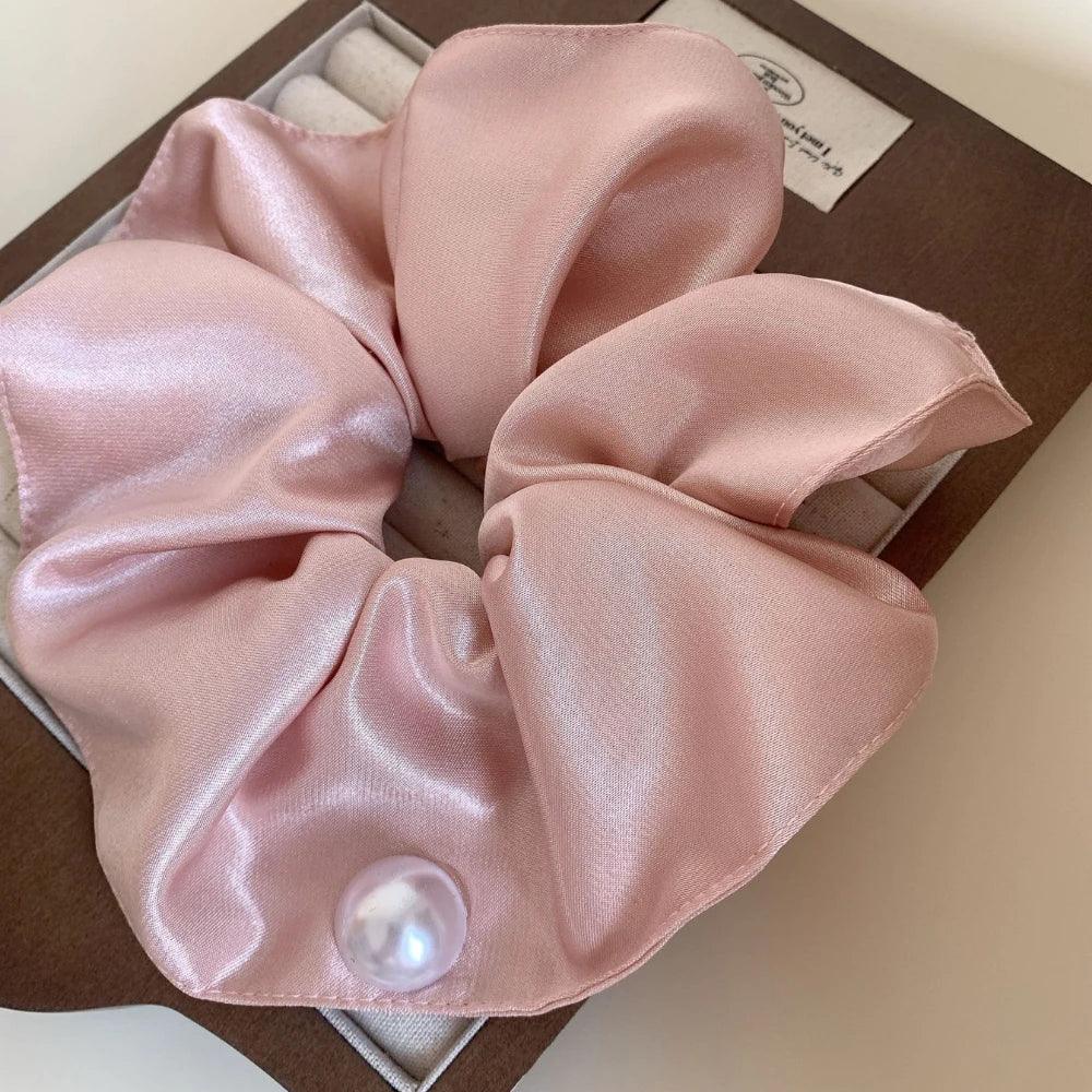 Oversized Pearl Satin Scrunchie - View 9 | TEVQA