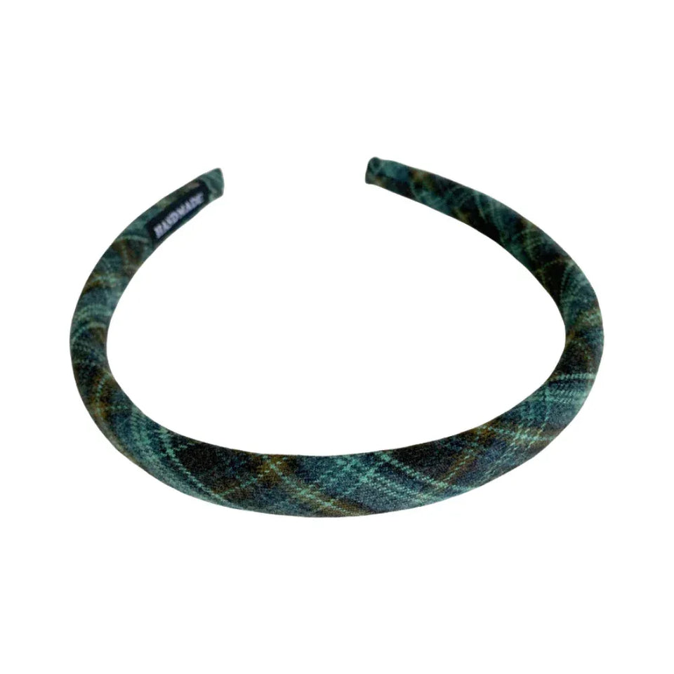 Plaid padded headband in green and brown Main image