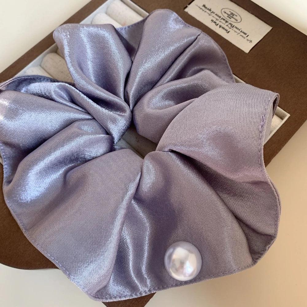 Oversized Pearl Satin Scrunchie - View 7 | TEVQA