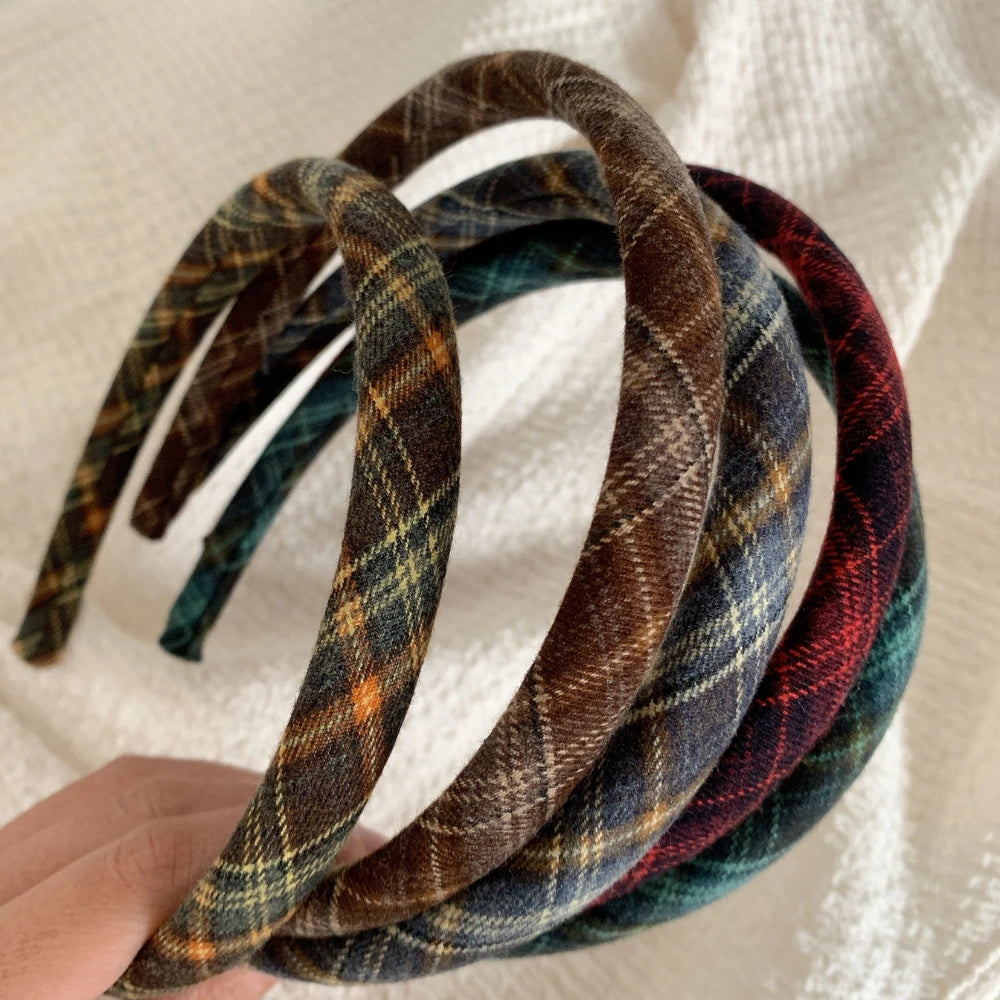 Classic Plaid Slim Padded Headband - 0.6 Inch Lightweight Academia Style