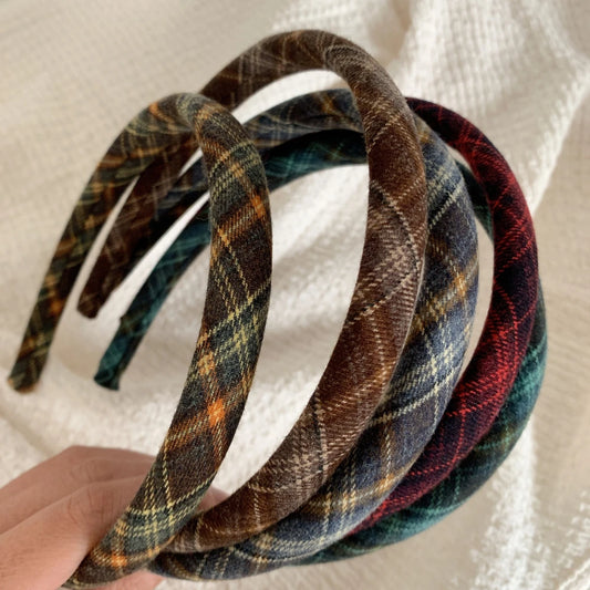 Classic Plaid Slim Padded Headband - 0.6 Inch Lightweight Academia Style