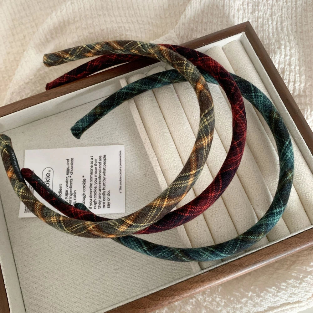 Classic Plaid Slim Padded Headband - 0.6 Inch Lightweight Academia Style