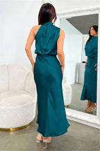 Satin Halter Neck Midi Dress - View 35 | TEVQA
