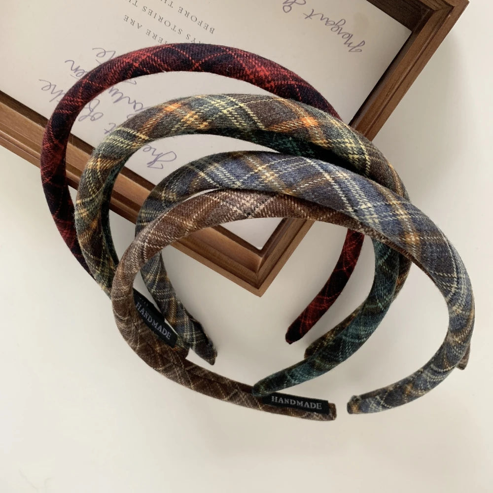 Classic Plaid Slim Padded Headband - 0.6 Inch Lightweight Academia Style