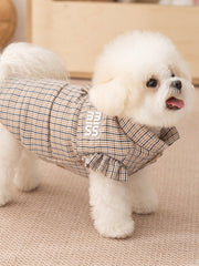 Plaid Ruffled Dog Jacket Leash Ring Padded Vest