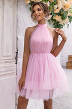 Halter Neck Tiered Tulle Party Dress - View 12 | TEVQA