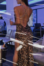 Elegant satin maxi evening dress with cowl neck and open back - View 7 | TEVQA