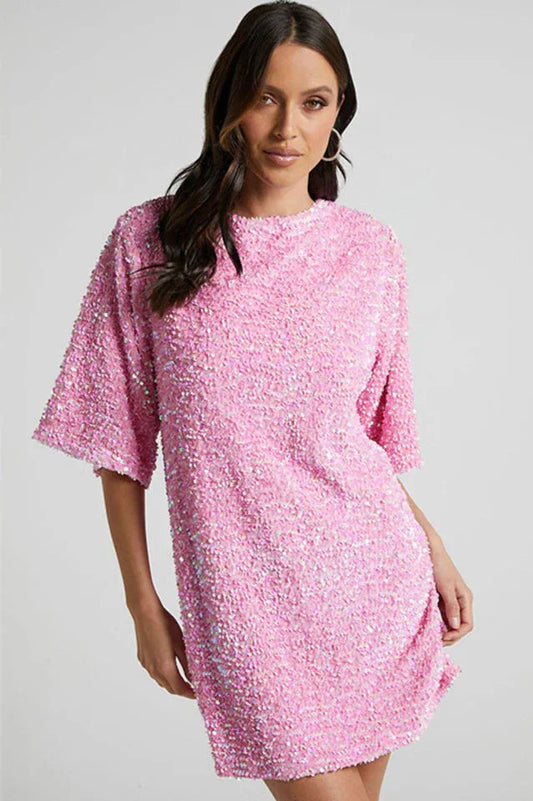 Velour Sequins Mini Dress - TEVQA