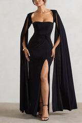 Maroon Extented Cape Sleeve Maxi Dress | Dress In Beauty