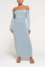 Off-shoulder ribbed knit maxi dress - View 17 | TEVQA