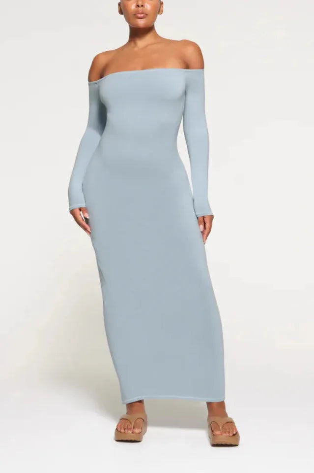 Off-shoulder ribbed knit maxi dress - View 17 | TEVQA
