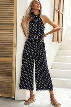 Polka Dot Wide Leg Jumpsuit - View 8 | TEVQA