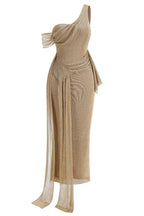 Gold Draped Metallic Maxi Dress - TEVQA