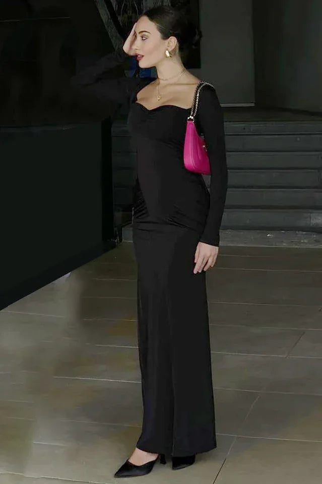 Mermaid silhouette maxi dress with sweetheart neckline and long sleeves - View 7 | TEVQA