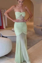 Khadijah Lace and Mesh Maxi Dress in Sage - View 10 | TEVQA