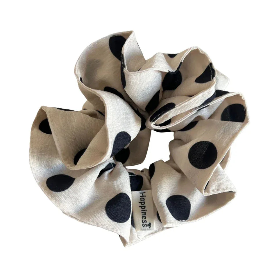beige and black polka dot scrunchie Main image