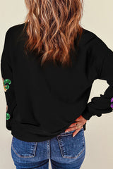 Sequin Mardi Gras Graphic Pullover Sweatshirt | Dress In Beauty