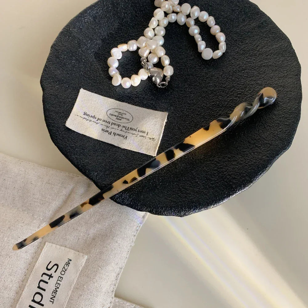 French Design Twist Acetate Hair Stick (6.9 Inch) - TEVQA