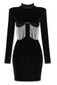 Black velvet mini dress with crystal fringe detail - View 12 | TEVQA