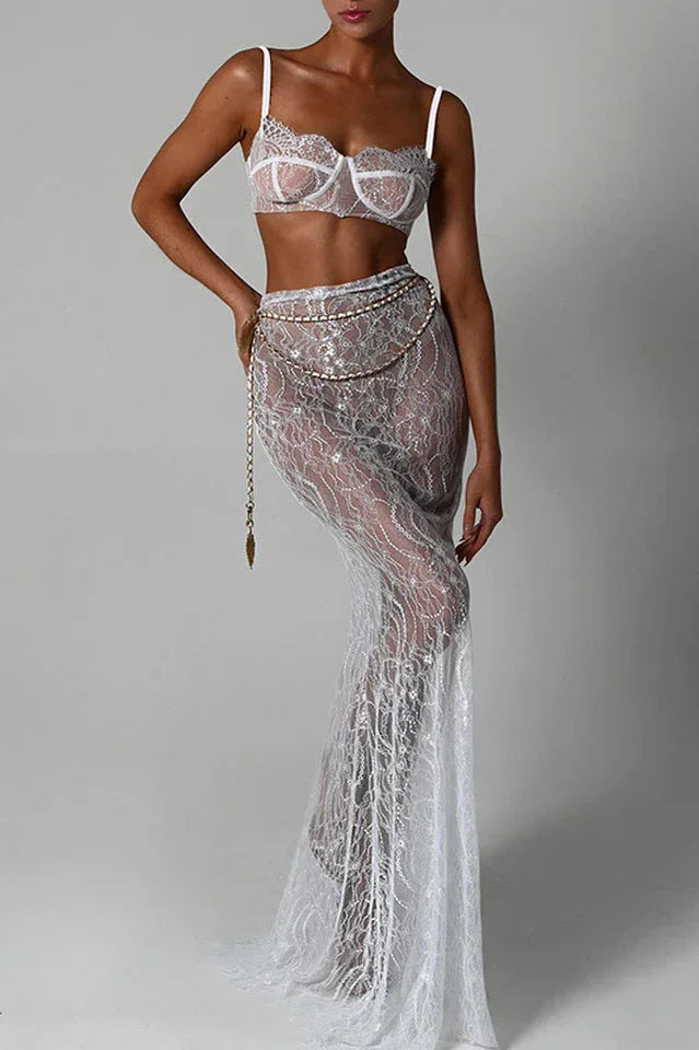 Black lace maxi skirt set - View 12 | TEVQA