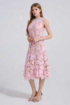 Ariana Floral Lace Sleeveless Midi Dress - TEVQA