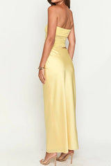 Elinor Yellow Satin Maxi Dress | Dress In Beauty