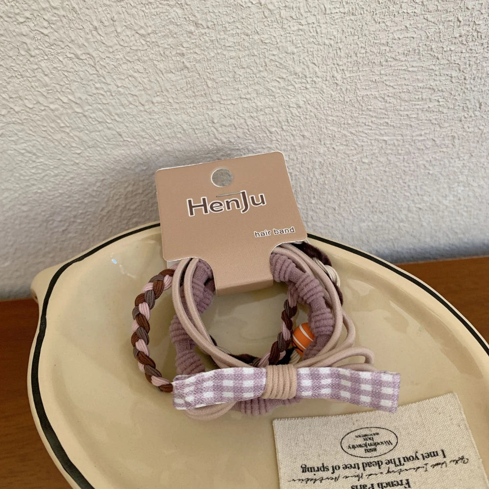 3-Pack Preppy Charm Hair Tie Set - Gentle Snag-Free Elastics