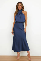 Satin Halter Neck Midi Dress - View 51 | TEVQA