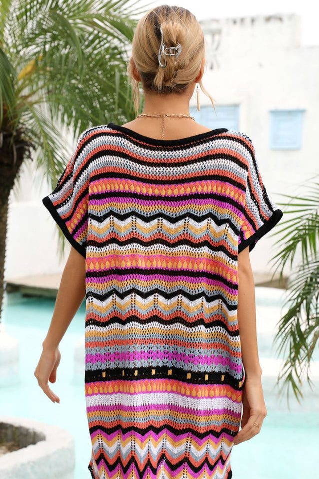 Rainbow Stripe Scalloped V-Neck Cover-Up Dress | Dress In Beauty