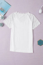 White Floral Lace & Eyelet Embroidery V-Neck Blouse - TEVQA