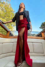 Floor length column skirt with rose embellishments - View 11 | TEVQA