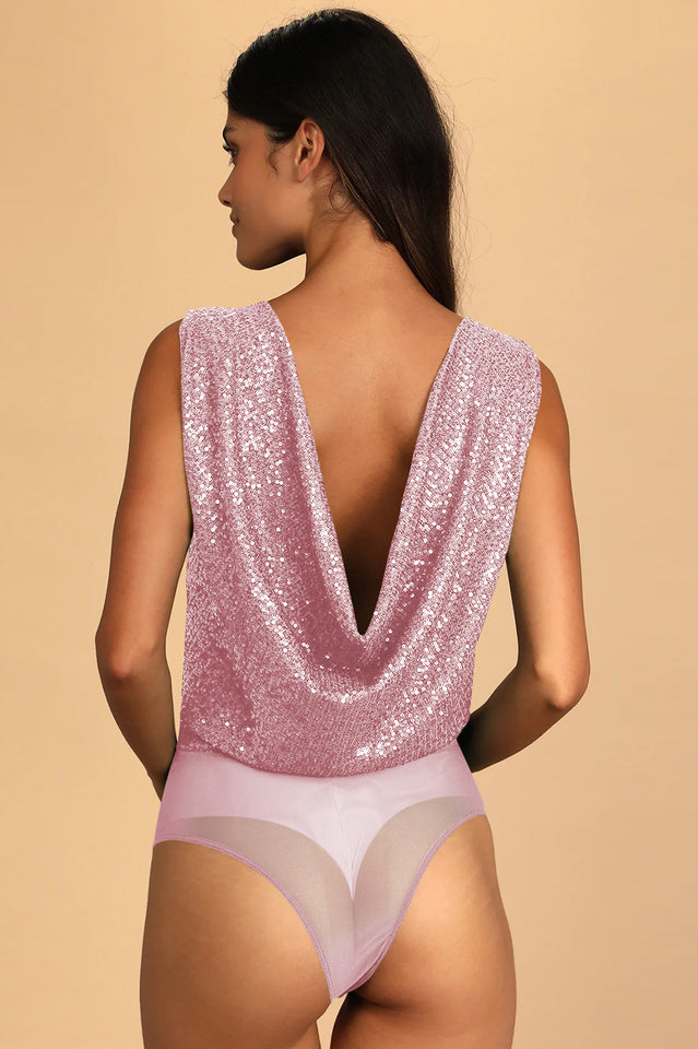 Evening Of Wonder Sequin Cowl Back Bodysuit | Dress In Beauty