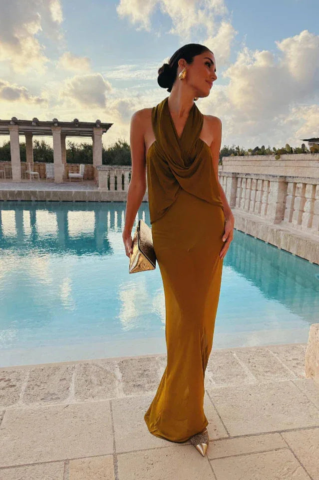Ruched Maxi Dress with Headscarf - View 8 | TEVQA