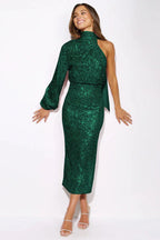 One-shoulder sequin midi dress - View 9 | TEVQA