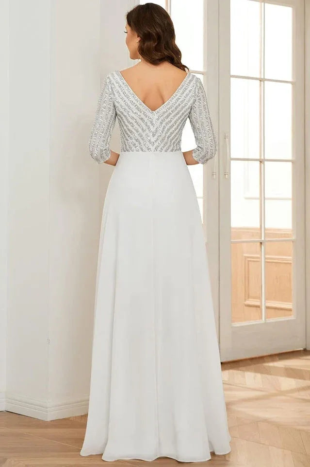 Sequined V-Neck Evening Gown - View 10 | TEVQA