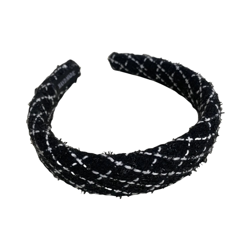 Classic Tweed Padded Headband - 1.2 Inch Black & White Collection