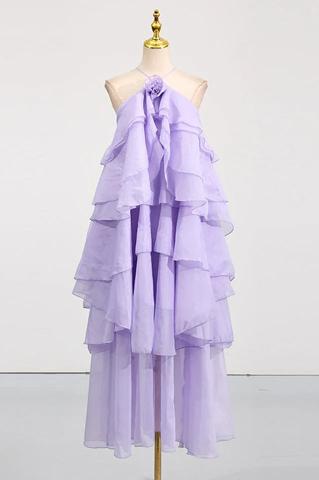 Halterneck Tiered Ruffle Maxi Dress - View 12 | TEVQA