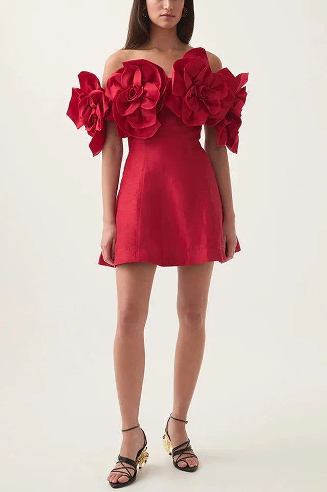 Chabela Flower Off-Shoulder Mini Dress - View 6 | TEVQA