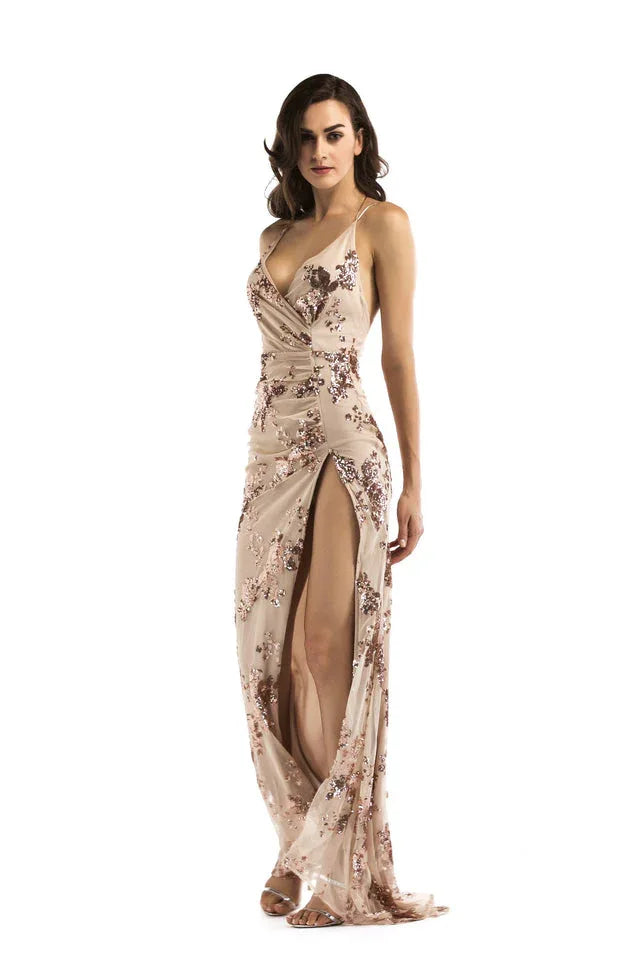 Sequin Halter Neck Cocktail Dress - View 12 | TEVQA