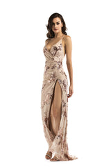 Sequin Halter Backless Split Cocktail Dress - Dress In Beauty