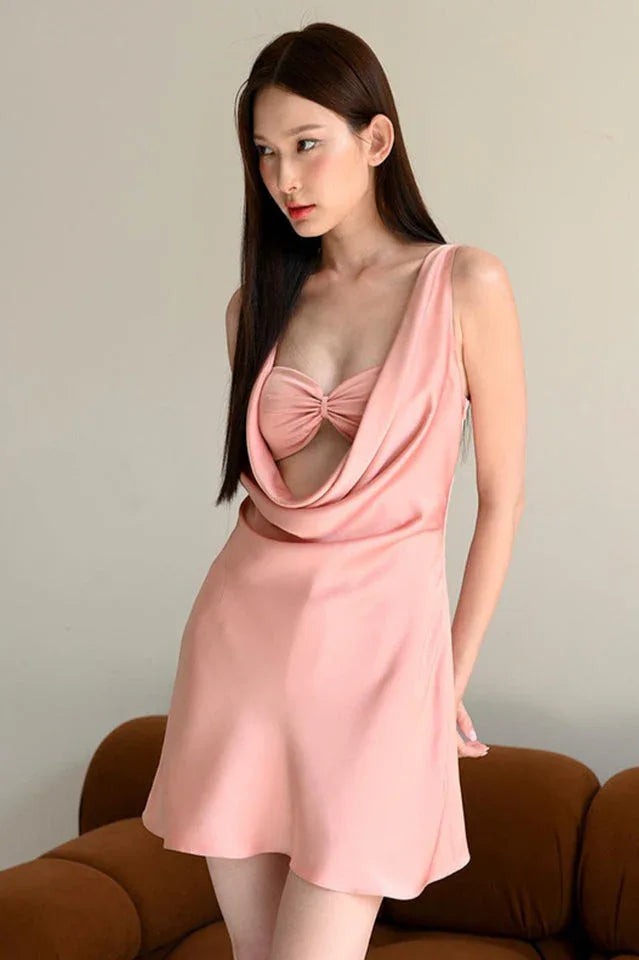 Satin Cowl Neck Slip Dress - View 8 | TEVQA