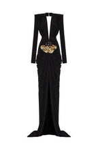 Embellished V-Neck Draped Gown - View 8 | TEVQA