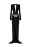 Embellished V-Neck Draped Gown - View 8 | TEVQA
