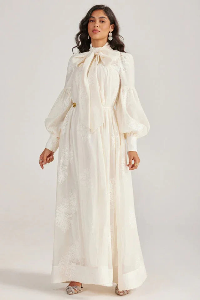 Embroidered Lace-Up Maxi Dress - View 9 | TEVQA