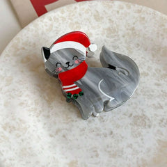 Festive Christmas Cat Acetate Hair Claw Clip (2.5 Inch)